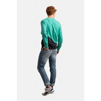 KAFT, Bluza sport unisex cu model colorblock, Albastru aquamarin, Negru, M