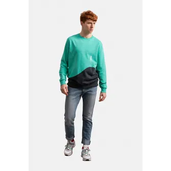 KAFT, Bluza sport unisex cu model colorblock, Albastru aquamarin, Negru, M