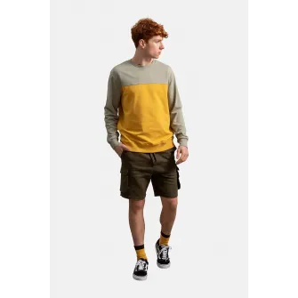KAFT, Bluza sport unisex cu model colorblock, Bej, Galben sofran, XS