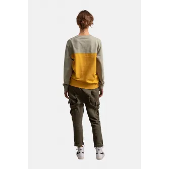 KAFT, Bluza sport unisex cu model colorblock, Bej, Galben sofran, XS