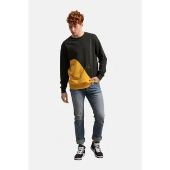 KAFT, Bluza sport unisex cu model colorblock, Galben sofran, Negru, XS