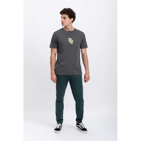 KAFT, Tricou unisex cu imprimeu discret The Sky, Gri carbune, XS