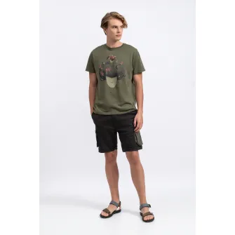 KAFT, Tricou unisex cu imprimeu grafic, Verde militar, XS