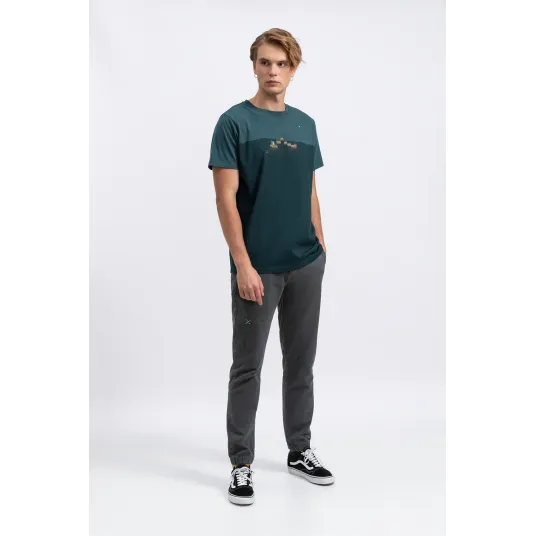 KAFT, Tricou unisex cu imprimeu pe piept, Albastru petrol, XS