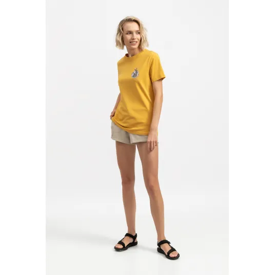 KAFT, Tricou unisex de bumbac cu imprimeu grafic, Galben sofran, L