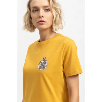 KAFT, Tricou unisex de bumbac cu imprimeu grafic, Galben sofran, S