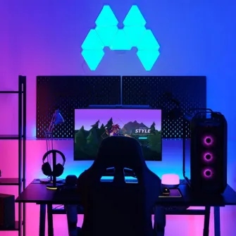 Kit panouri luminoase LED RGB modulare inteligente Yeelight Smart Light Panels YLFWD-012, Wi-Fi, Bluetooth, sicronizare jocuri PC si muzica, lumina colorata, compatibil cu Razer Chroma™ RGB si Overwolf, 6 panouri
