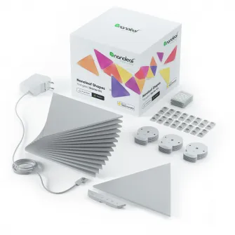 Kit panouri luminoase LED modulare inteligente Nanoleaf Shapes Triangles Starter Kit, RGBW, Wi-FI, 1200 lm, senzor muzica, compatibil iOS/Android, Apple HomeKit/Google Home/Amazon Alexa, 15 panouri