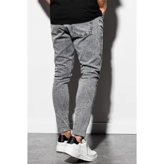 OMBRE, Blugi cu terminatie nefinisata, Gri melange, XL