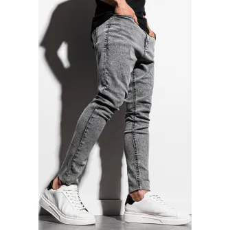 OMBRE, Blugi cu terminatie nefinisata, Gri melange, XL