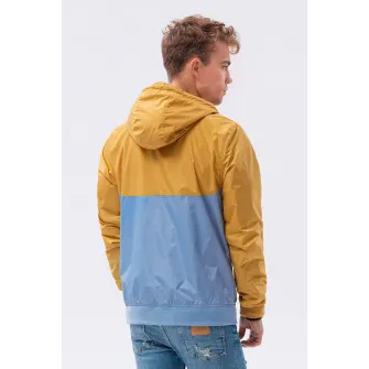 OMBRE, Geaca cu fermoar si model colorblock, Albastru, Ocru, 2XL