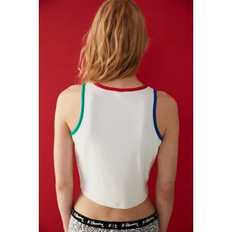 Penti, Top crop de pijama cu imprimeu, Rosu, Alb, XL