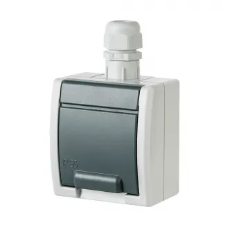 Priza simpla cu capac interior/exterior Elektroplast Aquant, peste tencuiala, 16A/250V, IP65, Gri