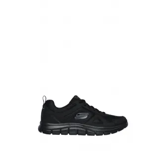 Skechers, Pantofi sport de piele, cu insertii textile Track Scloric, Negru, 42.5