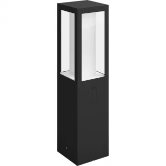 Stalp iluminat exterior LED RGBW integrat Philips Impress HUE, control inteligent cu Hue Bridge, 2x8W, 1200 lm, lumina alba/color, IP44, 40 cm, metal/sticla, Negru, clasa energetica G