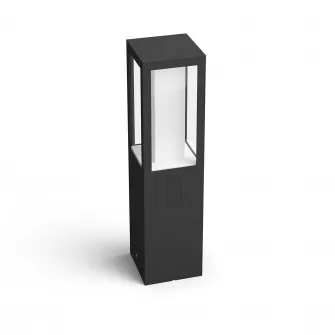 Stalp iluminat exterior LED RGBW integrat Philips Impress HUE, control inteligent cu Hue Bridge, 2x8W, 1200 lm, lumina alba/color, IP44, 40 cm, metal/sticla, Negru, clasa energetica G