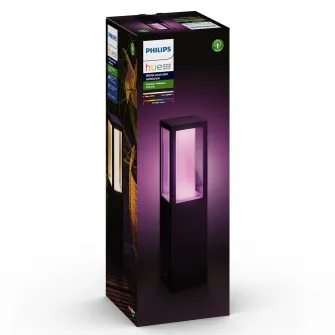 Stalp iluminat exterior LED RGBW integrat Philips Impress HUE, control inteligent cu Hue Bridge, 2x8W, 1200 lm, lumina alba/color, IP44, 40 cm, metal/sticla, Negru, clasa energetica G
