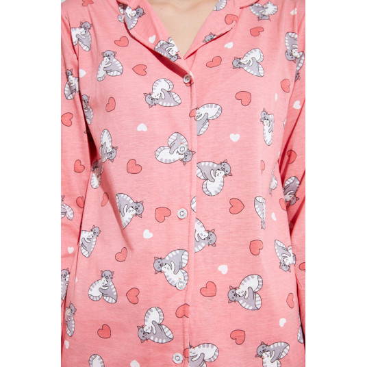 Trendyol, Pijama de bumbac cu pisici, Roz/Gri/Alb XS/S/