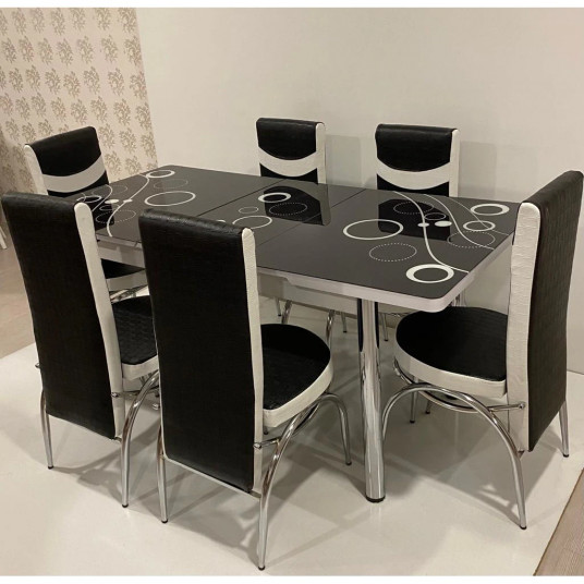 group remember Miner Set Masa extensibila cu 6 scaune Bubble Modella pentru bucatarie Negru, 170x80x70 cm, blat sticla securizata, group remember Miner Set Masa extensibila cu 6 scaune Bubble Modella pentru bucatarie Negru, 170x80x70 cm, blat sticla securizata,