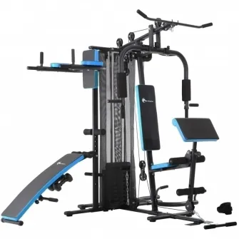 Aparat multifunctional FitTronic Atletic 470, 45 kg incluse, suport biceps, banca exercitii pliabila, manere flotari, suport tractiuni, bara tractiuni, gantere, greutate maxima utilizator 120 kg