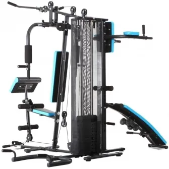 Aparat multifunctional FitTronic Atletic 470, 45 kg incluse, suport biceps, banca exercitii pliabila, manere flotari, suport tractiuni, bara tractiuni, gantere, greutate maxima utilizator 120 kg