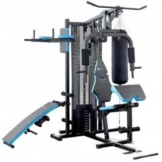 Aparat multifunctional FitTronic Atletic 480, 45 kg incluse, greutate maxima utilizator 120 kg, banca cu gantere, sac de box, aparat tractiuni, suport biceps, bara tractiuni