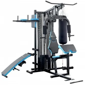 Aparat multifunctional FitTronic Atletic 480, 66 kg incluse, greutate maxima utilizator 120 kg, banca cu gantere, sac de box, aparat tractiuni, suport biceps, bara tractiuni
