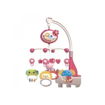 Carusel muzical AliBibi cu proiectii luminoase, 400 melodii, rotatie 360 grade, accesorii incluse, telecomanda, culoare roz