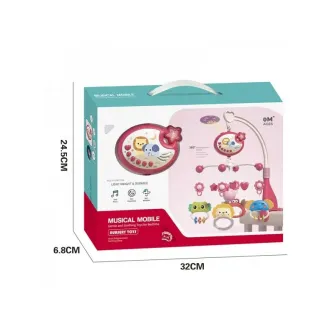 Carusel muzical AliBibi cu proiectii luminoase, 400 melodii, rotatie 360 grade, accesorii incluse, telecomanda, culoare roz
