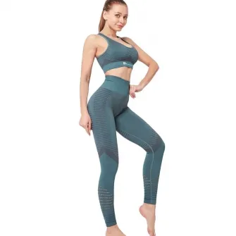 Set costum fitness FitTronic Y610 Turqoise, masura S, material ce se muleaza pe corp, accentueaza silueta