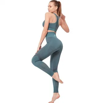 Set costum fitness FitTronic Y610 Turqoise, masura S, material ce se muleaza pe corp, accentueaza silueta