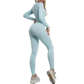 Set costum fitness FitTronic Y720 Turqoise, marimea S, material ce se muleaza pe corp, accentueaza silueta