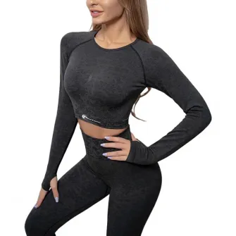 Set costum fitness FitTronic Y740 Black, marimea L, croiala moderna, ce pune in valoare formele