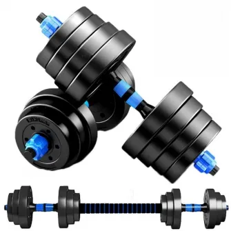 Set gantere reglabile FitTronic 40 kg, BG40, 2 gantere de 20 kg si bara de conectare inclusa, sigurante cu filet