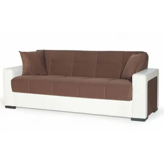 Canapea extensibila, Marmaris, cu lada de depozitare, 215 x 80 x 80 cm, Maro/Alb