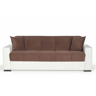 Canapea extensibila, Marmaris, cu lada de depozitare, 215 x 80 x 80 cm, Maro/Alb