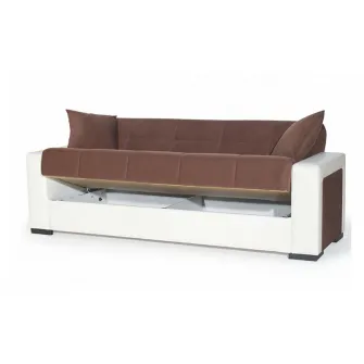 Canapea extensibila, Marmaris, cu lada de depozitare, 215 x 80 x 80 cm, Maro/Alb