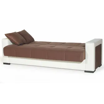 Canapea extensibila, Marmaris, cu lada de depozitare, 215 x 80 x 80 cm, Maro/Alb