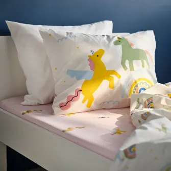 BARNDROM cearsaf cu elastic, roz/model de unicorni, 90x200 cm
