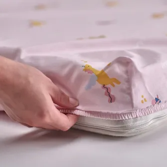BARNDROM cearsaf cu elastic, roz/model de unicorni, 90x200 cm