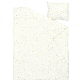 BARNDROM husa pilota+fata perna, alb galben/buline, 150x200/50x60 cm