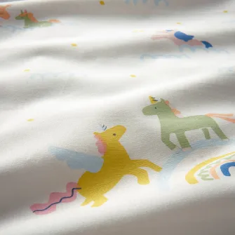 BARNDROM husa pilota+fata perna, alb multicolor/model de unicorni, 150x200/50x60 cm