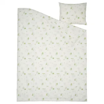 BARNDROM husa pilota+fata perna, alb verde/padure, 150x200/50x60 cm