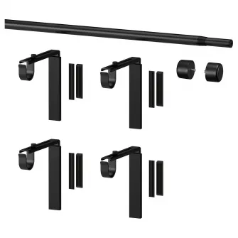 RACKA combinatie bagheta perdea, cu console perete/tavan/cu capete decorative negru, 210-385 cm