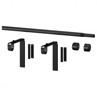 RACKA combinatie bagheta perdea, cu console perete/tavan/cu capete decorative negru, 70-120 cm