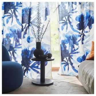 SKOGSNASSLA draperii, 2buc, alb/albastru model floral/rjns, 145x250 cm