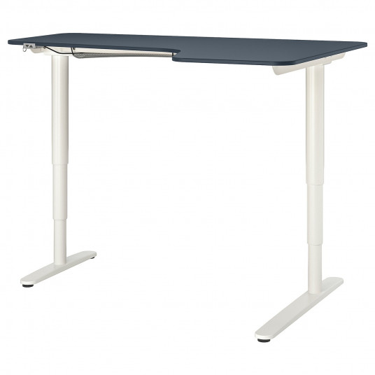 Ikea Bekant Birou Colt Dreapta Linoleum Albastru Alb