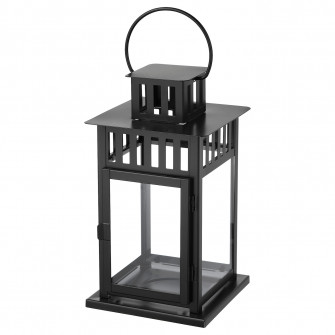 IKEA BORRBY Felinar lumanare bloc, negru interior/exterior negru