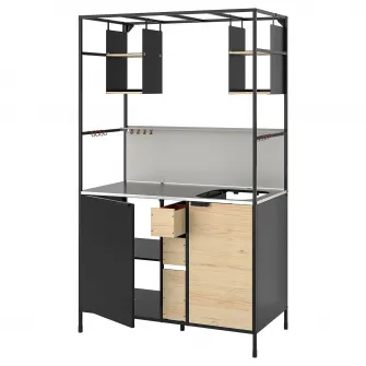 IKEA ÄSPINGE Bucatarie modulara, negru/frasin, 120x60x202 cm