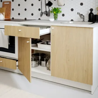 IKEA KNOXHULT Bucatarie colt, aspect stejar + servicii de modelare si vizualizare CADOU